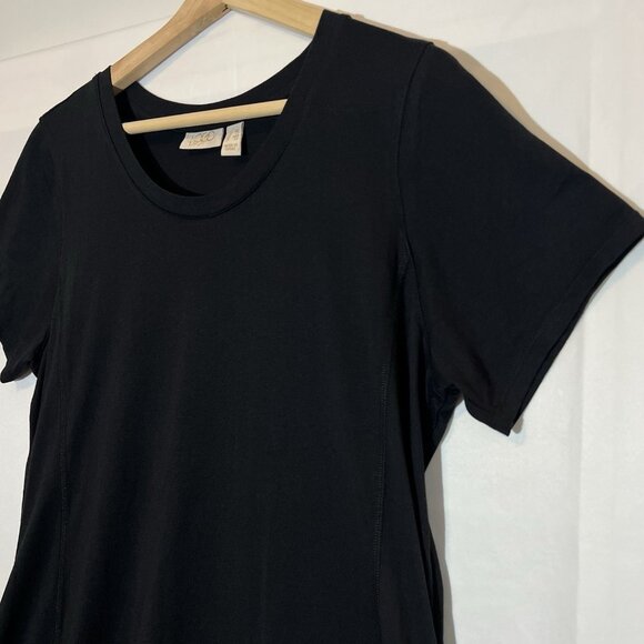 LOGO Lavish Lori Goldstein Women's Knit Dress Lace Hem Black Petite Medium New - Picture 8 of 11